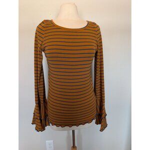 Ribbed Long-Sleeve Top With Ruffled Bell Sleeves By We The Free Large Boho